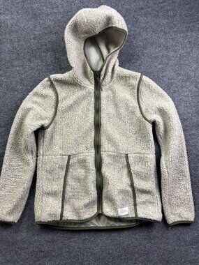 REI Cooperative Jacket Womens Medium White Sherpa Fleece Hooded Full Zip Pockets